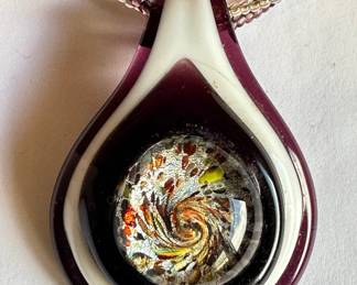 Vintage Murano Glass Teardrop Multicolor Glitter Necklace Pendant
Lot #: 99