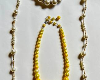 Vintage Faux Pearl Bracelet With Rhinestone Beads & 2 Faux Pearl Necklaces
Lot #: 82