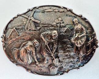 Large Vintage Sterling Silver Brooch Pin Of Holland Farmers
Lot #: 65