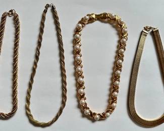 Vintage Napier Necklace With Faux Pearls & 3 Gold Tone Chain Necklaces
Lot #: 84