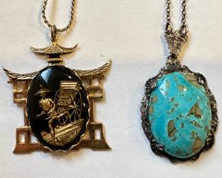 6 Necklaces, Mostly Vintage Including Sterling Silver Pendant With Turquoise Colored Stone & Chinese Rickshaw
Lot #: 120