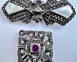 2 Vintage 925 Sterling Silver Marcasite Brooch Pins
Lot #: 30