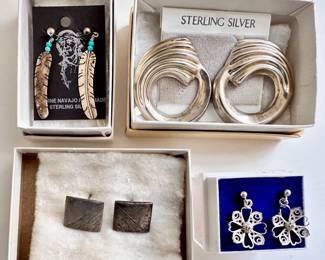 4 Pairs New In Box Sterling Silver Earrings: Navajo Feathers, Mexican & Some Vintage
Lot #: 98
