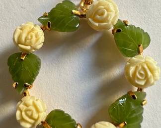 New In Box Carved Jade Leaves & Bone Flowers Pendant
Lot #: 16