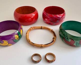 5 Bracelets & 2 Rings: Wood, Some Hand Painted, Some From India
Lot #: 124