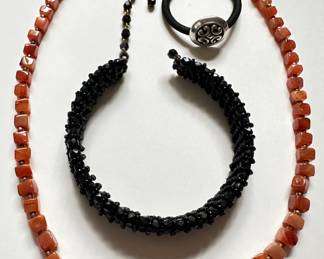 Amber Beaded Necklace, Beaded Choker & Decorated Hair Elastic
Lot #: 75