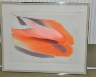 Glorious Van Dyan Signed Abstract Watercolor on Parchment With COA BEAUTIFULLY Framed and Matted 39.5" x 32.25" Overall, ($175). 