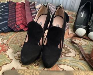 Authentic Black Suede Prada Round Toe 5.5" Stilletto Heals with Platform, Zip Closure at Shafts, $100