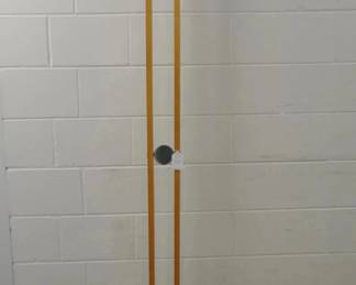 Vintage Robert Abbey Halogen Torchiere Floor Lamp, Maple with Chrome Center Disk and Black Metal Globe and Base, 16”H ($295) 