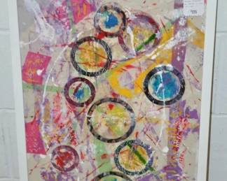 Marc Garrison, Birmingham Artist, “Red Circle Collage” Mixed Media Acrylic on Board. Titled and Signed in Verso, 17” x 23” ($225)