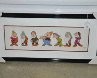 Disney's, "Snow White & The 7 Dwarfs, Time to Wash Up" is Framed & Matted with PlexiGlass Covering. Item Comes with COA & Original Box, Slight Watermarking on Back of Frame & Scratching in Plexiglass 34" x 15.5" Overall, ($150). 