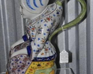 Unique and Lovely in All the Fine Details is a Large Earthenware "Jacqueline" Jug, Signed Mont St. Michel 499 and Features A Pewter Thumb-Flip Lid, 13.5" H ($395) 