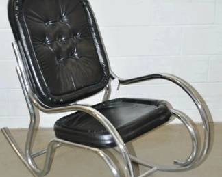 Mid-Century Modern Black Thonet Style Tubular Chrome Rocking Chair, W22” x H40.5” x D43” ($295)  