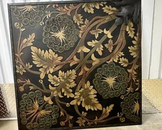 Mixed Media on Painted Board 36” Square Solid Mirror With Raised Floral Pattern, $295. 