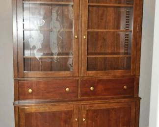 This Spectacular China Cabinet or Display Case is Made from Solid Wood and Features 2 Stunning Bubble Glass Doors, 2 Drawers, 2 Storage Doors, Brass Hardware and 3 Adjustable Wooden Shelves 64"W x 88"H x 18"D, ($1095).