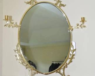 A Real Conversation Piece! Lovely Antique French Table Mirror with Swivel Armed Candle Holders on Each Side 26"W x 34"H x 9"D, ($295). 