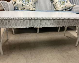 Antique White Wicker Coffee Table, 48”w x 20”h x 19”d. $125. 