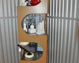 Another View of the Phenomenal Edward Wormley for Dunbar Mid Century Etagere Wooden Display With Three Glass Shelf Inserts. Etagere has been Electrified but is Non-Working. 20" w x 79"h x 20"d ($2995-SOLD)