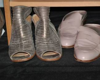Super Comfy Metallic Silver Open Toe Paul Green Booties, ($35) Shown with a Pair of AGL Beige Slides ($35). Both Size 9 