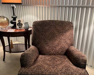 Super Comfy Ethan Allen Lounge/Arm Chair Upholstered in a Light and Dark Brown Paisley Style Fabric, 36"w x 37"h x 36"d, $595