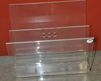 Mid-Century Clear Acrylic Divided 2-Section Magazine Holder, W 14” x H14” x D10” ($95) 