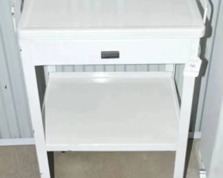 Perfect for Extra Bathroom/Craft Storage is this Great Painted White Vintage Metal Rolling Dental Cabinet with One Drawer and Side Railing, 21"W x 33.5"H x 16.5"D ($145) 