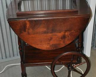 What a Piece! Vintage Mahogany Drop-Leaf Tea Cart with a Removable Glass Serving Tray, A Must Have for A Regular Tea Drinker! 28"- extends to 39"- 28"H, ($175). 