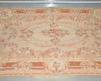 Vintage Hand-Made French Aubusson Needlepoint Area Rug with Floral Motif in Peach & Pink Palette 4' x 6', ($295).