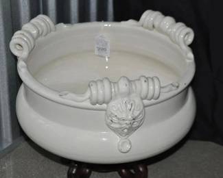 Fabulous Vintage Lavorato Cream Crackled Glaze Centerpiece Bowl with Ornate Spiral Handles and Lions Head! $220 