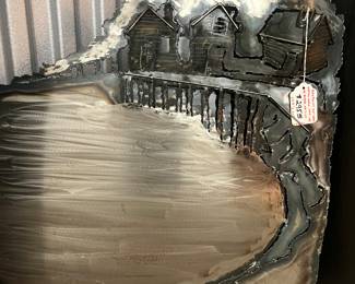 Mid Century Brutalist Metal Wall Art by Artist W. Boyle, 23.5" x 24" $295