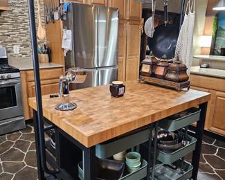 kitchen island with serving trays