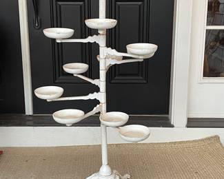 Rare white metal plant stand with arms that spiral out 