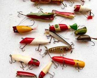 Nice collection of wooden fishing lures.