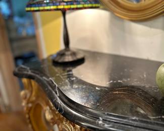 Tiffany style lamp with dragon fly motif.