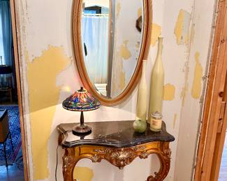 Amazing House of Rho Italy gold gilt, heavily carved wall mounted foyer/ hall table with marble top. 