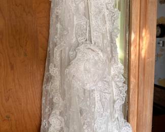 NOS lace christening gown & bonnet.