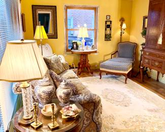 A living room filled with lovely furniture and decor.  Smoke and pet free home.