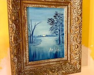 Original oil painting with ornate gold frame.