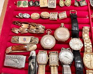 2 working Omega watches one is 9 k gold, two Antique pocket watches.