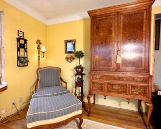 Large burlwood TV armoire.