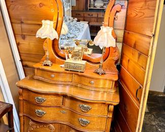 Quarter sawn oak dresser and mirror.