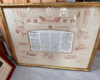 Large vintage  framed  Chrysler engineering picture.