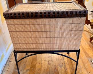 Metal and wicker storage table/chest.