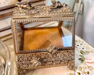 19th century French gold gilt jewelry casket.