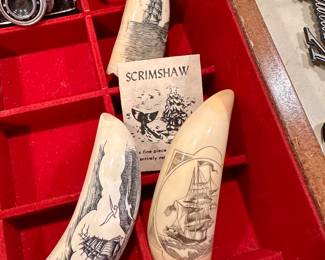 Whales teeth scrimshaws.