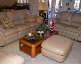 Natuzzi leather couch, loveseat and ottoman