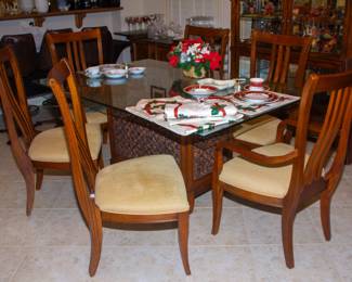 Glass top dining table and chairs (x6)