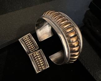 Native American Navajo Signed Cuff & Earrings