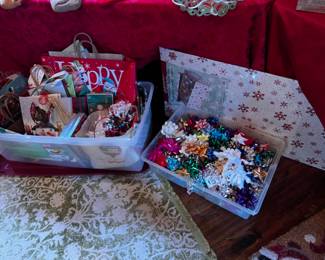 An assortment of Christmas bags and bows
