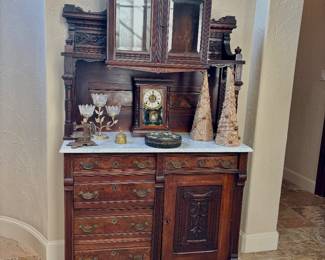 Exceptional antique  marble top  sideboard